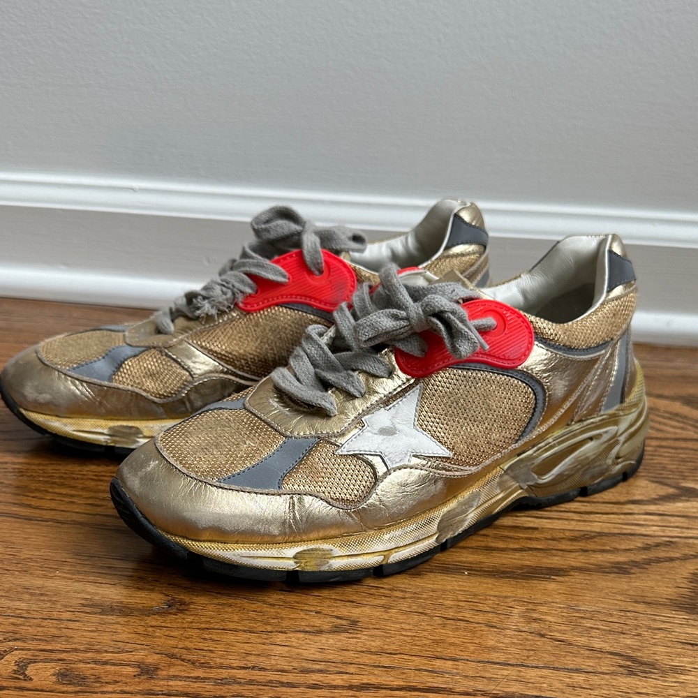 Golden Goose Gold and Red Dad Star Sneakers